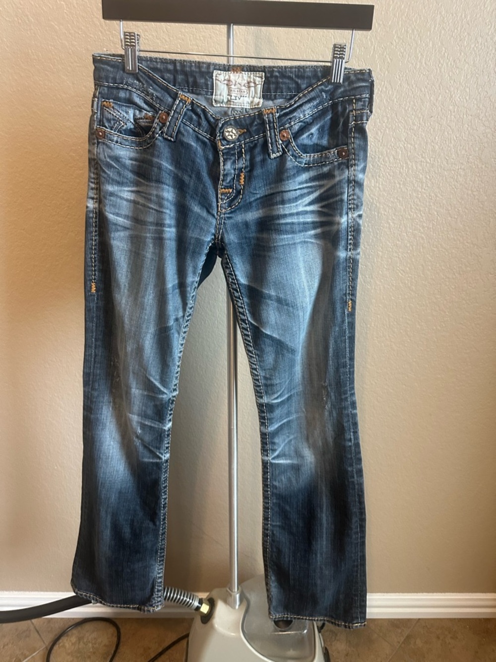 Big Star Women's Distressed Dark Blue Bootcut Jeans